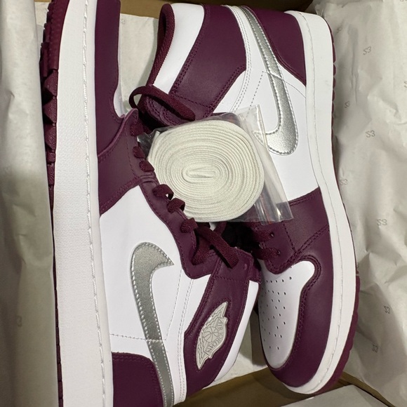 Air Jordan White and Burgundy High-Top Sneakers - Picture 2 of 5
